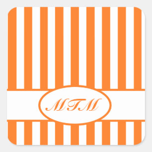 Pumpkin Autumnal Stripes with monogram Square Sticker