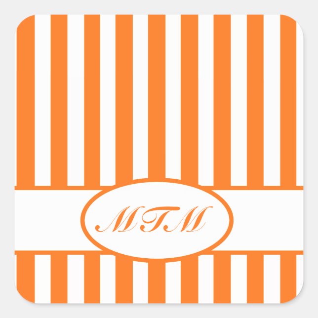 Pumpkin Autumnal Stripes with monogram Square Sticker (Front)