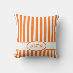 Pumpkin Autumnal Stripes with monogram Throw Pillow