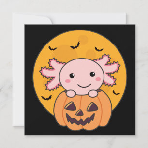 Pumpkin Axolotl Lovers Sweet Animals For Halloween Invitation
