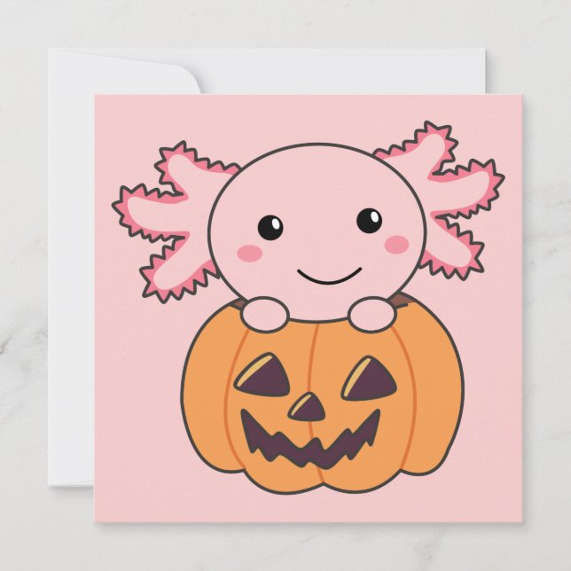 Pumpkin Axolotl Lovers Sweet Animals For Halloween Invitation (Front)