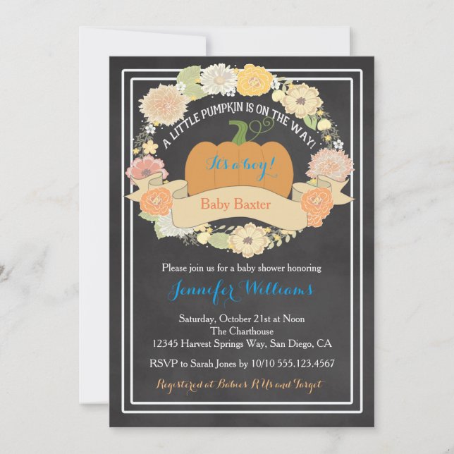 Pumpkin Baby Boy Shower Invitation (Front)