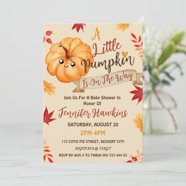 Pumpkin Baby Girl Boy Fall Baby Shower Invitation (Standing Front)