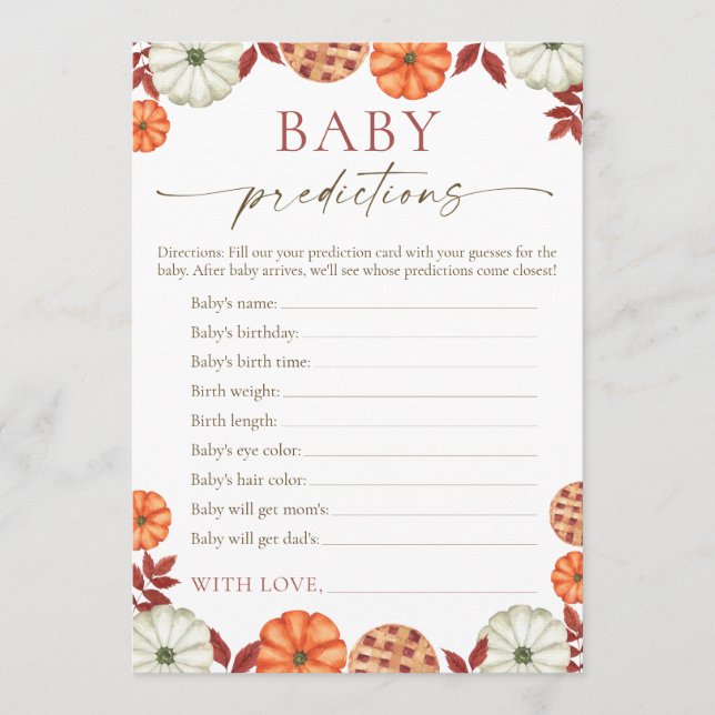 Pumpkin Baby Predictions Baby Shower Game Advice Card (Front)