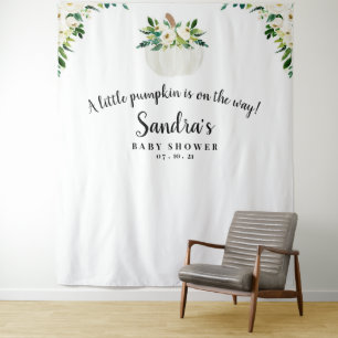Pumpkin Baby Shower Backdrop, Photo Booth Prop Tapestry