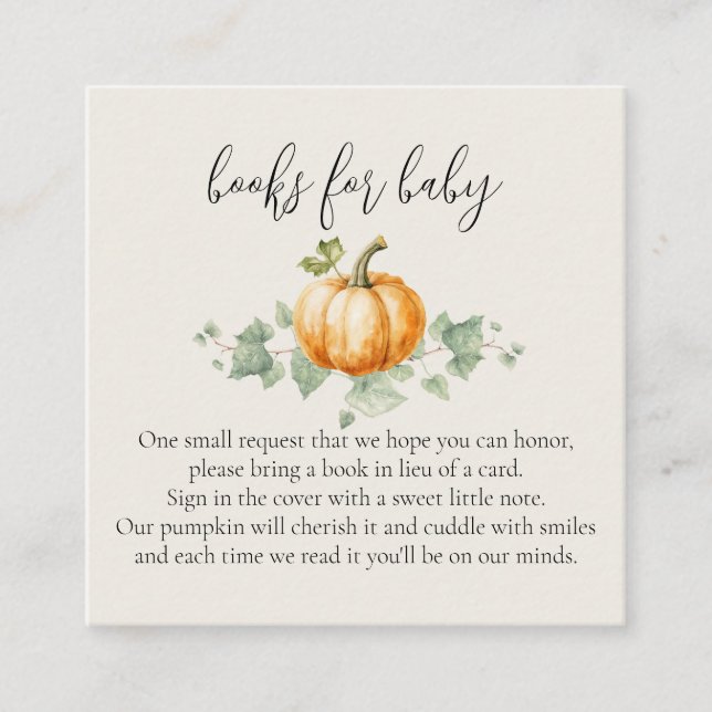 Pumpkin Baby Shower Books for Baby Cards (Front)