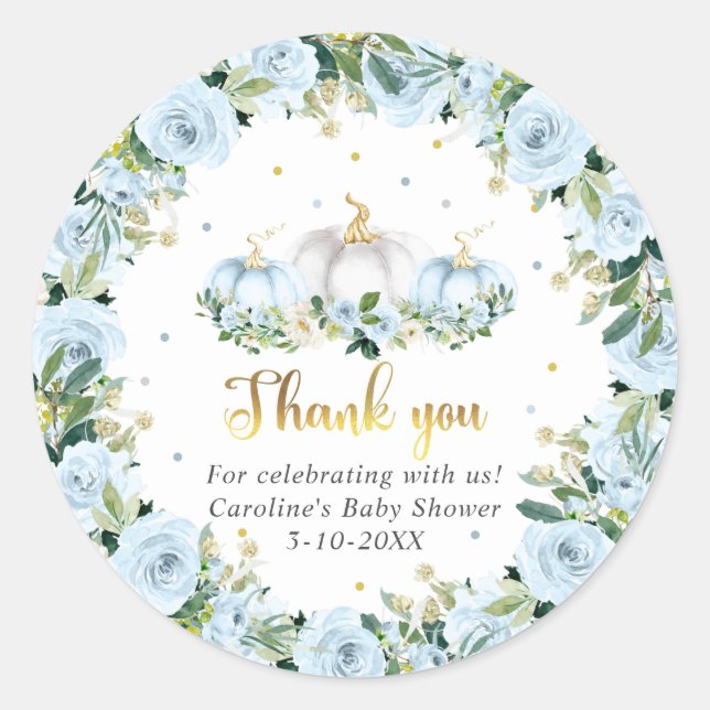Pumpkin Baby Shower Boy Fall Pumpkin Favour Classic Round Sticker (Front)