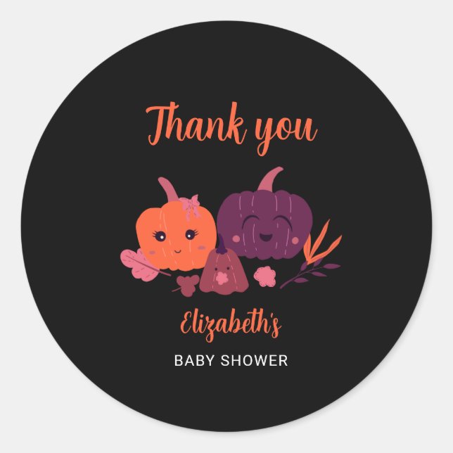Pumpkin Baby Shower Cute Black Halloween Classic Round Sticker (Front)