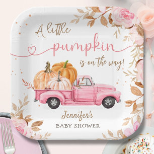 Pumpkin Baby Shower Fall Pink Truck Paper Paper Plate