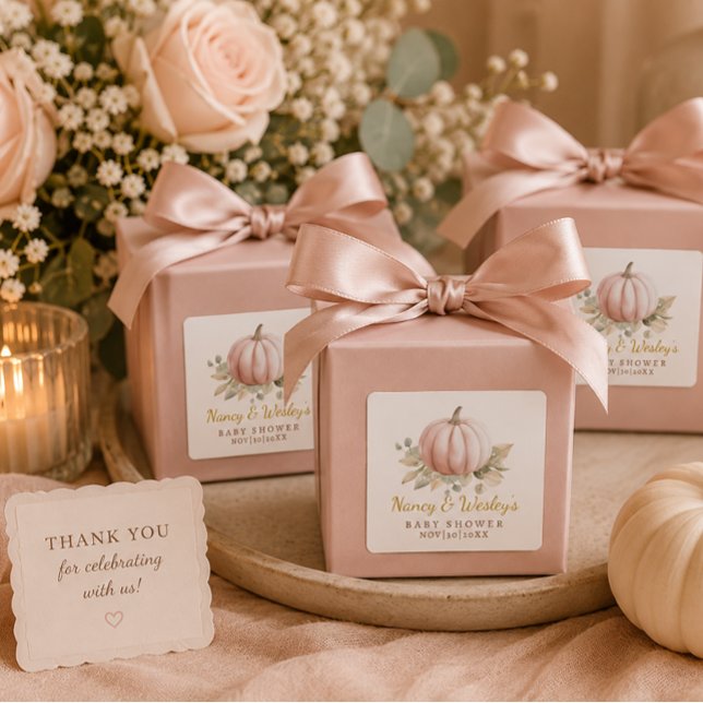 Pumpkin Baby Shower Favor Sticker | Blush Fall  (Blush pink favor sticker)