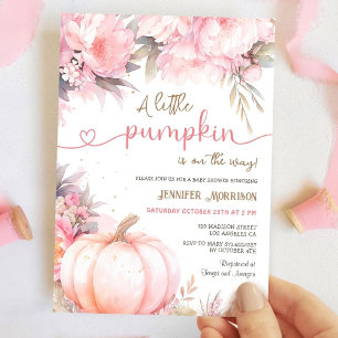 Pumpkin Baby Shower Girl Pink Floral Fall Autumn Invitation
