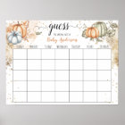 Pumpkin Baby Shower Guess Due Date Calendar Poster
