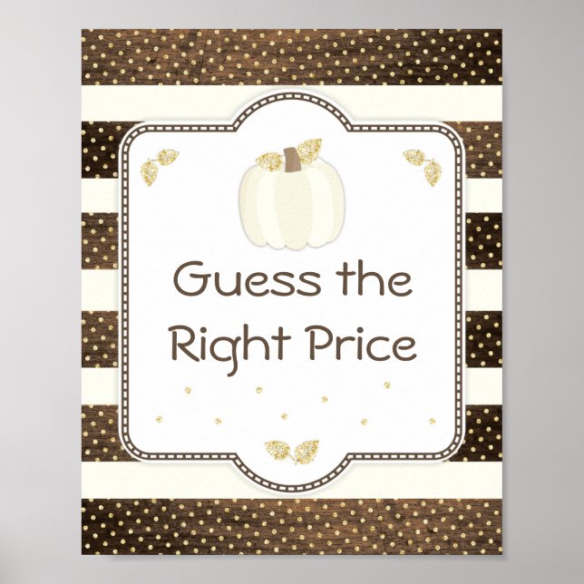 Pumpkin Baby Shower Guess Price Game, Wood Ivory Poster (Front)