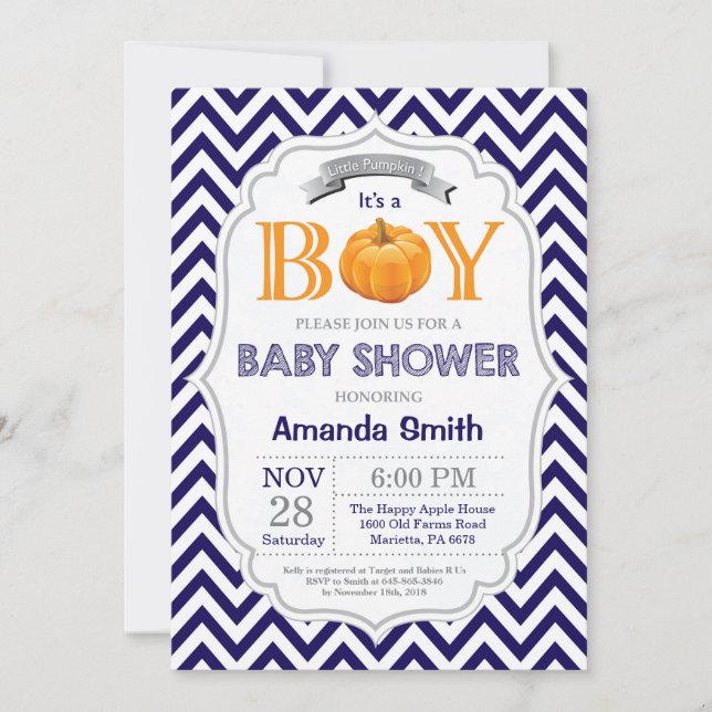 Pumpkin Baby Shower Invitation Fall Autumn Boy (Front)