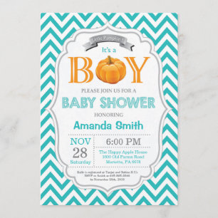 Pumpkin Baby Shower Invitation Fall Autumn Boy