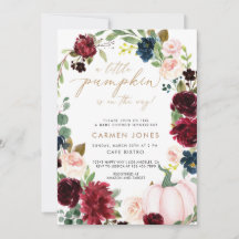 Pumpkin Baby Shower Invitation Fall Autumn Floral
