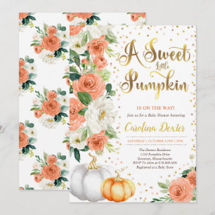 Pumpkin Baby Shower Invitation Orange Pink & Gold