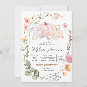 Pumpkin Baby shower Invitation, pinkPumpkin invite