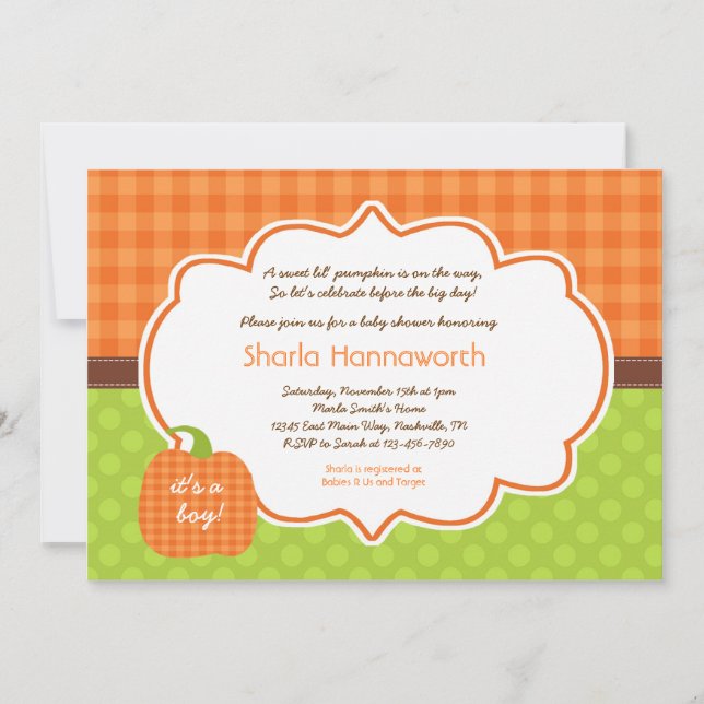 Pumpkin Baby Shower invite boy or girl neutral (Front)