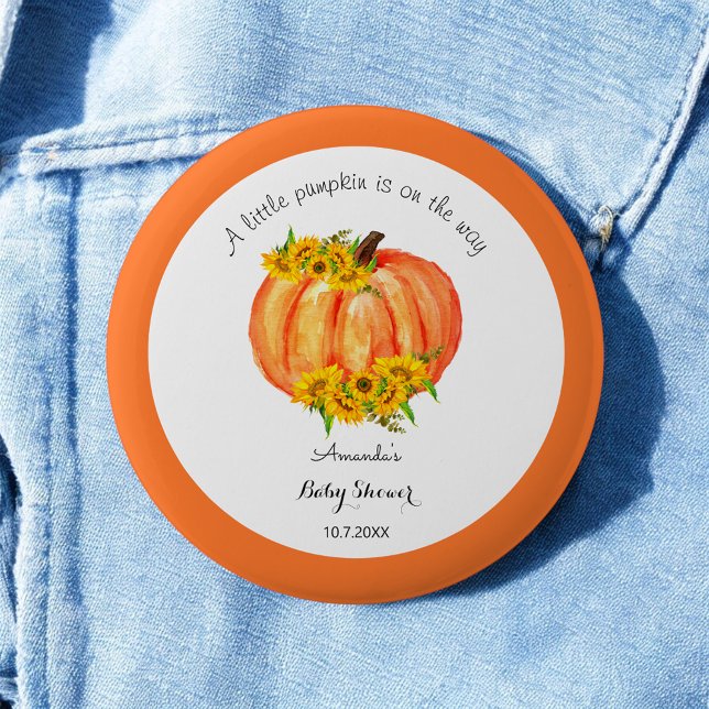 Pumpkin Baby Shower Orange White Floral 2 Inch Round Button (Creator Uploaded)