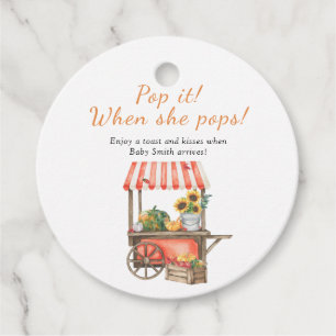 Pumpkin baby shower - Pop it when she pops Favour Tags