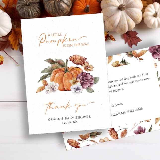 Pumpkin Baby Shower Thank You Card (A Little Pumpkin Baby Shower Thank You Card)
