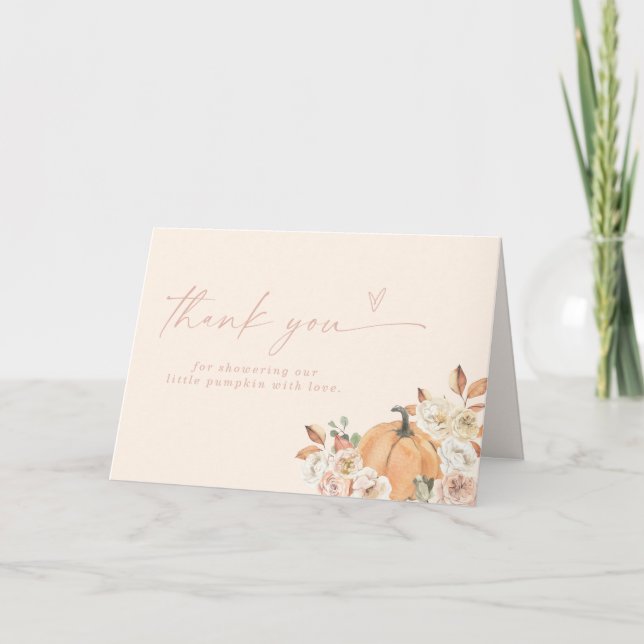 Pumpkin Baby Shower Thank You Card, Boho Fall Baby (Front)