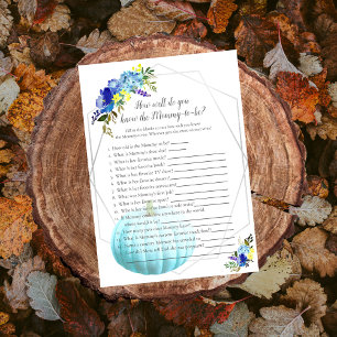 Pumpkin Baby Shower Who Knows Mommy Best   Blue Invitation