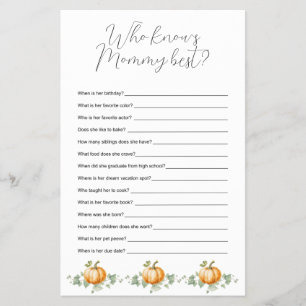 Pumpkin Baby Shower Who Knows Mommy Best Game Flyer