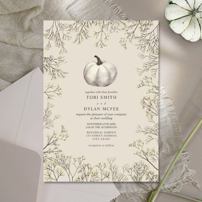 Pumpkin Baby's Breath Autumn Fall Wedding Invitation (Creator Uploaded)