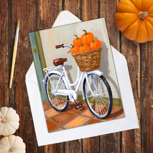 Pumpkin Basket Bicycle Fall Watercolor Holiday Card