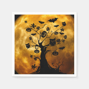 Pumpkin, Bat, and Owl Halloween Paper Napkin
