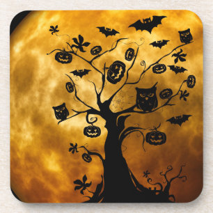 Pumpkin, Bat, Owl, and Orange Moon Coaster
