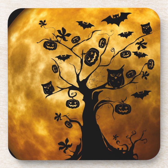 Pumpkin, Bat, Owl, and Orange Moon Coaster (Front)