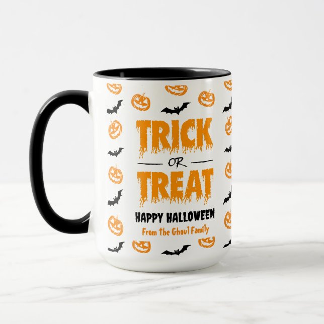 Pumpkin Bat Trick or Treat Customizable Mug (Left)