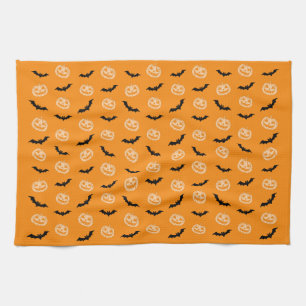 Pumpkin Bat Trick or Treat Orange Kitchen Towel