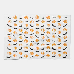 Pumpkin Bat Trick or Treat White Kitchen Towel