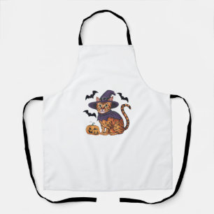 Pumpkin Bat Witch Costume Bengal Cat Halloween Apron