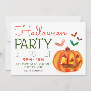 Pumpkin & Bats, Halloween Party Invitation