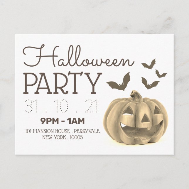 Pumpkin & Bats, Halloween Party Invitation (Front)