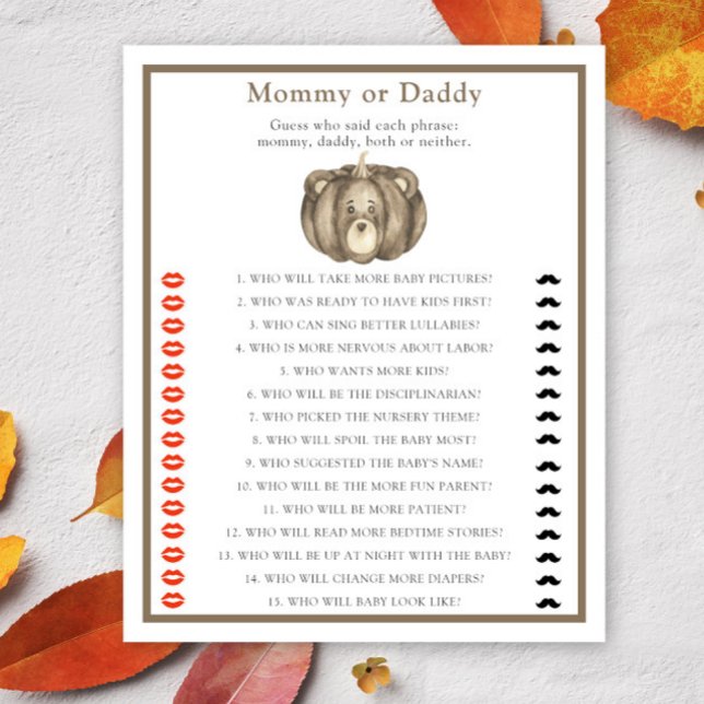Pumpkin bear - mommy or daddy baby shower game (Creator Uploaded)