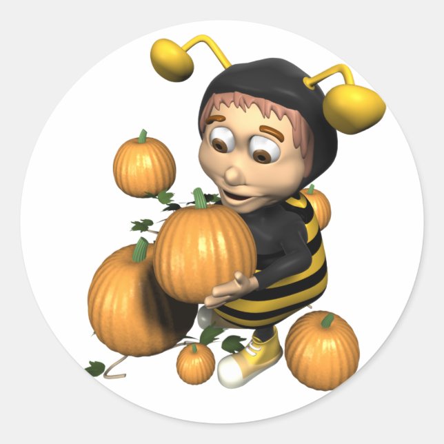 Pumpkin Bee Classic Round Sticker (Front)