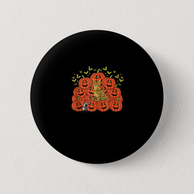 Pumpkin Bengal Cat Halloween Kitten Jack O Lantern 2 Inch Round Button (Front)