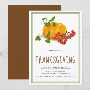 Pumpkin, berries and green frame Thanksgiving Invitation