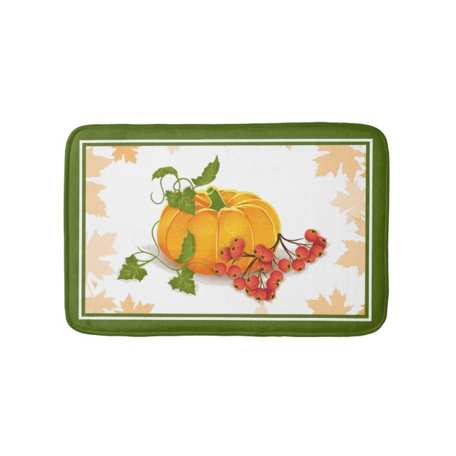 Pumpkin, berries and leaves fall Thanksgiving Bath Mat (Front)