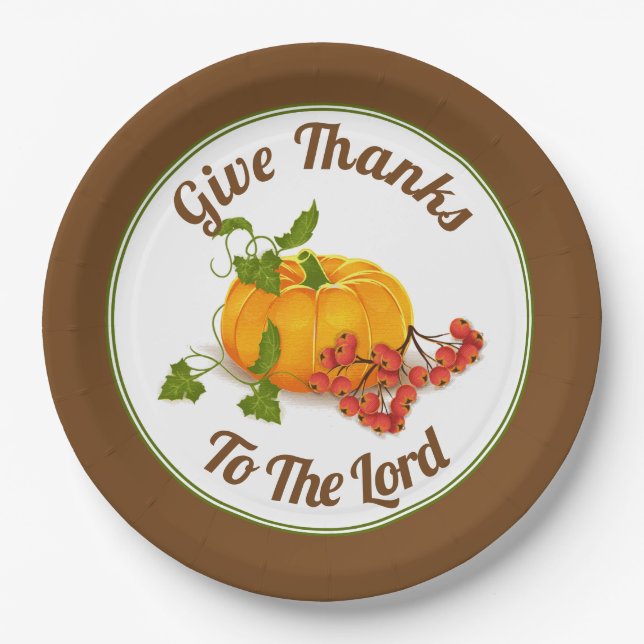 Pumpkin, berries and leaves fall Thanksgiving Paper Plate (Front)
