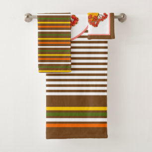 Pumpkin, berries and stripes fall Thanksgiving Bath Towel Set