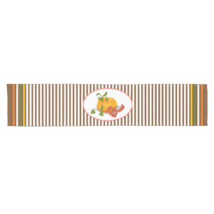 Pumpkin, berries and stripes fall Thanksgiving Short Table Runner