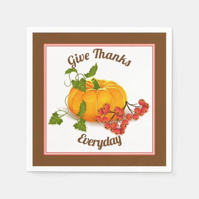 Pumpkin, berries, leaves brown fall Thanksgiving Napkin (Front)