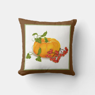 Pumpkin, berries, leaves brown fall Thanksgiving Throw Pillow